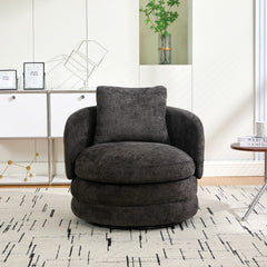30"W Modern Round 360° Swivel Barrel Accent Chair with Pillow, Chenille Upholstered Comfy Barrel Armchair Single Club Sofa Chair for Living Room,Bedroom, Reading Room, Balcony, Lounge, Dark Gray