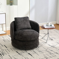 30"W Modern Round 360° Swivel Barrel Accent Chair with Pillow, Chenille Upholstered Comfy Barrel Armchair Single Club Sofa Chair for Living Room,Bedroom, Reading Room, Balcony, Lounge, Dark Gray