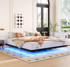 Queen Size Floating Bed Frames with LED Lights, Metal Platform Bed , Solid and Stable, Noise Free, No Box Spring Needed, Easy Assembly