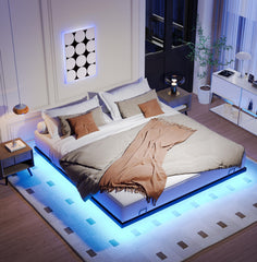 Queen Size Floating Bed Frames with LED Lights, Metal Platform Bed , Solid and Stable, Noise Free, No Box Spring Needed, Easy Assembly