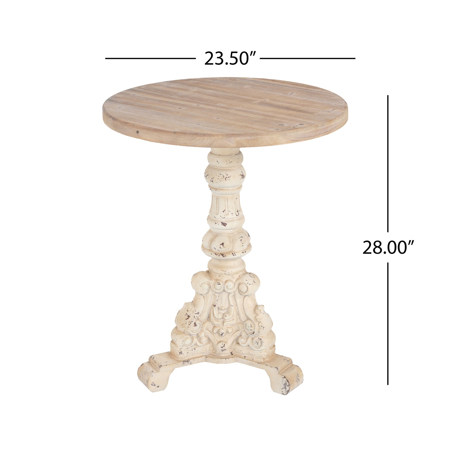 Accent Coffee Table, Antique Pedestal Table, Solid Wood Top with MGO Base for Living Room, Natural+Antique White