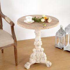 Accent Coffee Table, Antique Pedestal Table, Solid Wood Top with MGO Base for Living Room, Natural+Antique White
