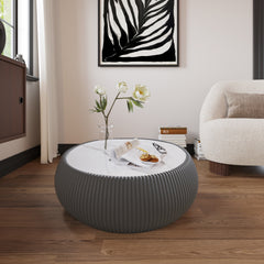 Light Sintered stone Top Drum Shape Leather Coffee modern Sofa Table for Living Room furniture ( Each tabletop has a unique grey pattern)