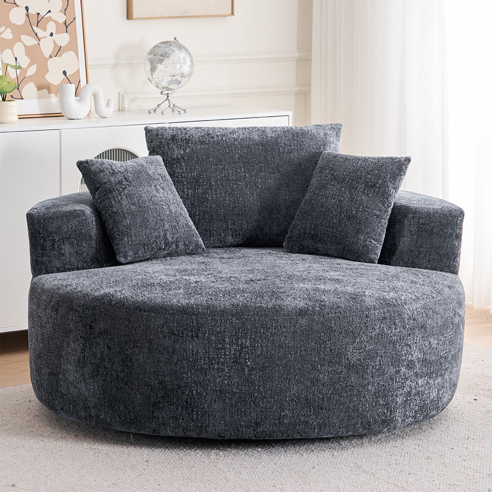 Round Accent Chair, 360 Swivel Chenille Barrel Chair, Fluffy Modern Sleeper for Living Room, Bedroom, Reading Room and Lounge