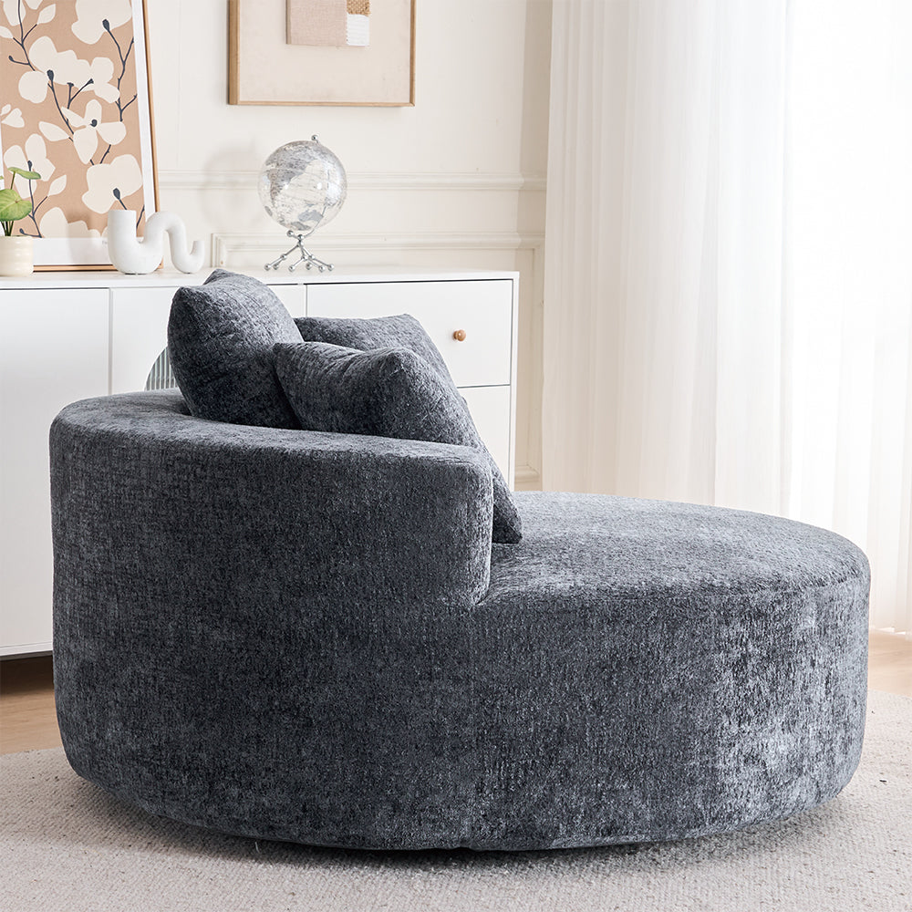 Round Accent Chair, 360 Swivel Chenille Barrel Chair, Fluffy Modern Sleeper for Living Room, Bedroom, Reading Room and Lounge