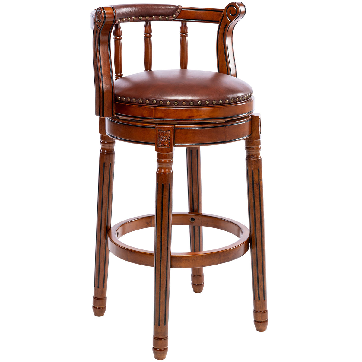 Cow top Leather Wooden Bar Stools, 360 Degree Swivel Bar Chair with Backs,Bar height Couner Height Barstools  for Home Kitchen Dining Room and Bar Room(Brown)
