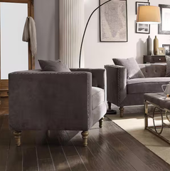 Sidonia Gray Velvet Chair W/Pillow