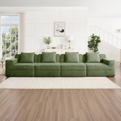 Modular 4 Seat Boneless Sofa, Cloud Sectional Couch with Deep Seat, Modern Modular 4-Seat Sofa Couch with Throw Pillows Corduroy Fabric Green