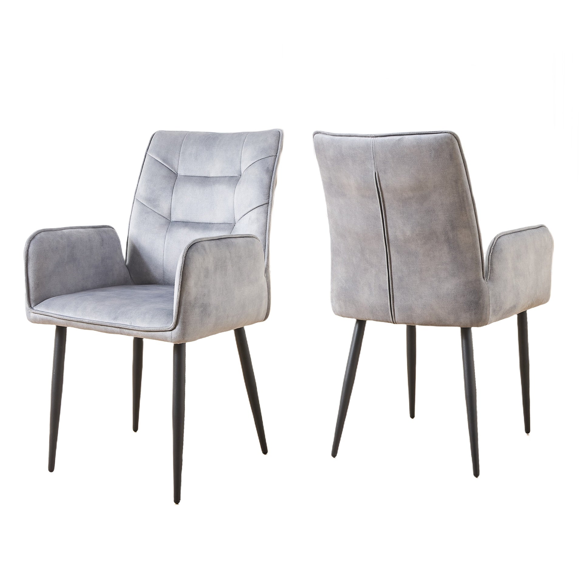 Modern Velvet Dining Chairs 2-Piece Set - Soft Cushioned Seats with Iron Frames in Mustard Light Gray