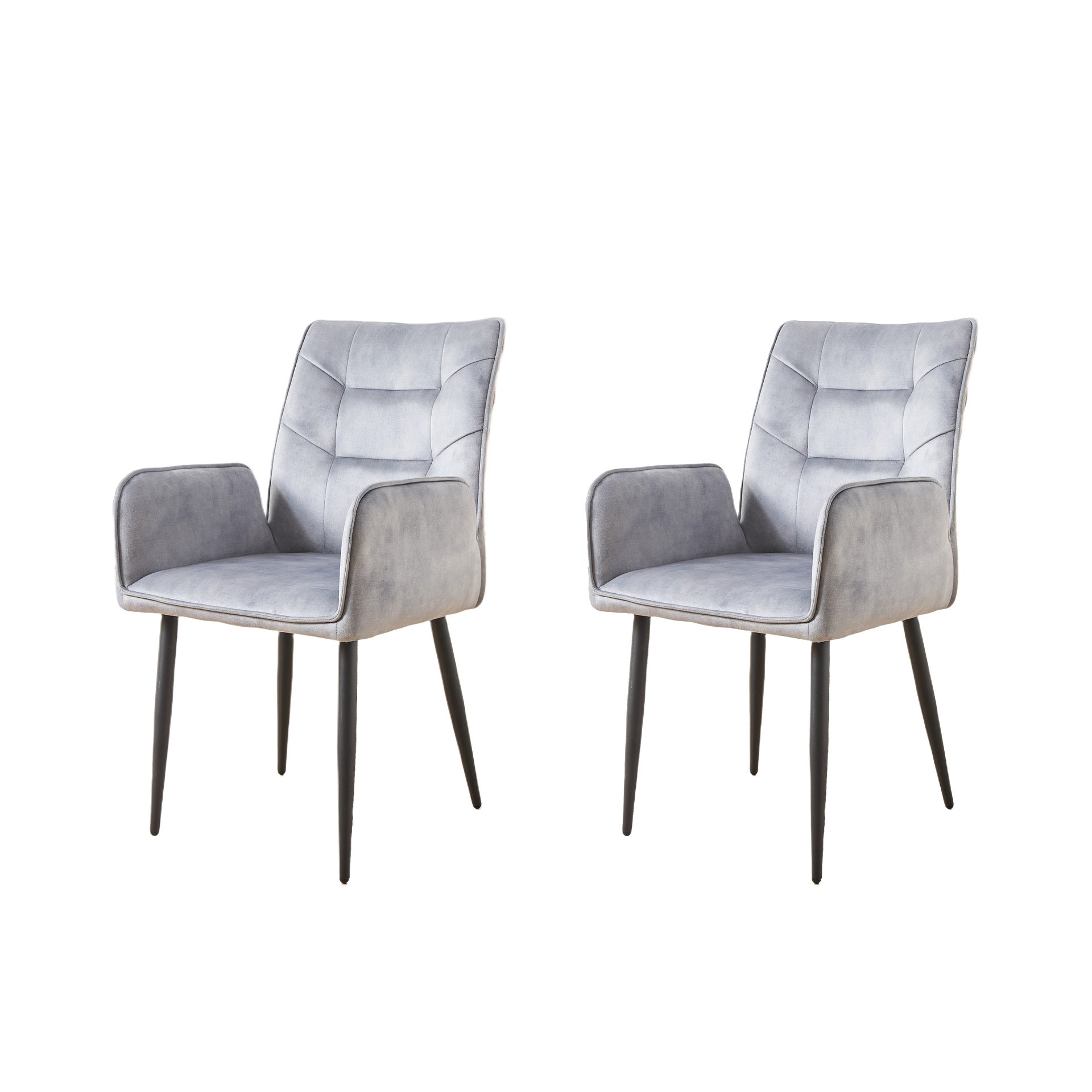 Modern Velvet Dining Chairs 2-Piece Set - Soft Cushioned Seats with Iron Frames in Mustard Light Gray