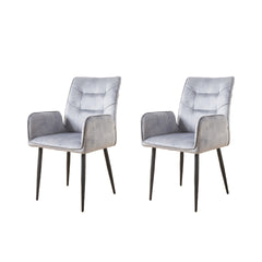 Modern Velvet Dining Chairs 2-Piece Set - Soft Cushioned Seats with Iron Frames in Mustard Light Gray