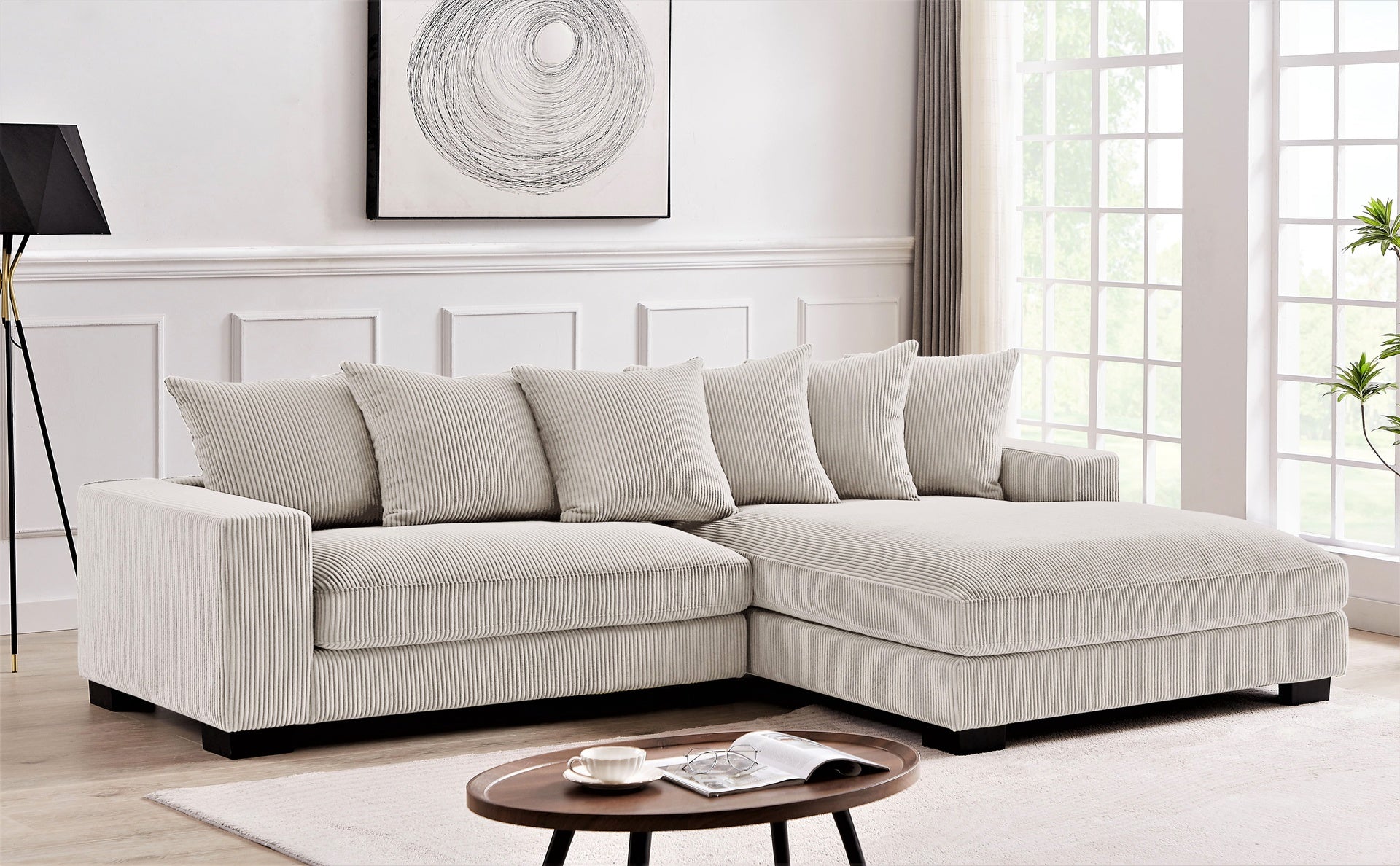 Luxe Oversized Two-Piece Right Facing Sectional Couches for Living Room, 102.4-Inch L Shaped Sofa with Chaise, Upholstered with Corduroy Fabric, Ivory