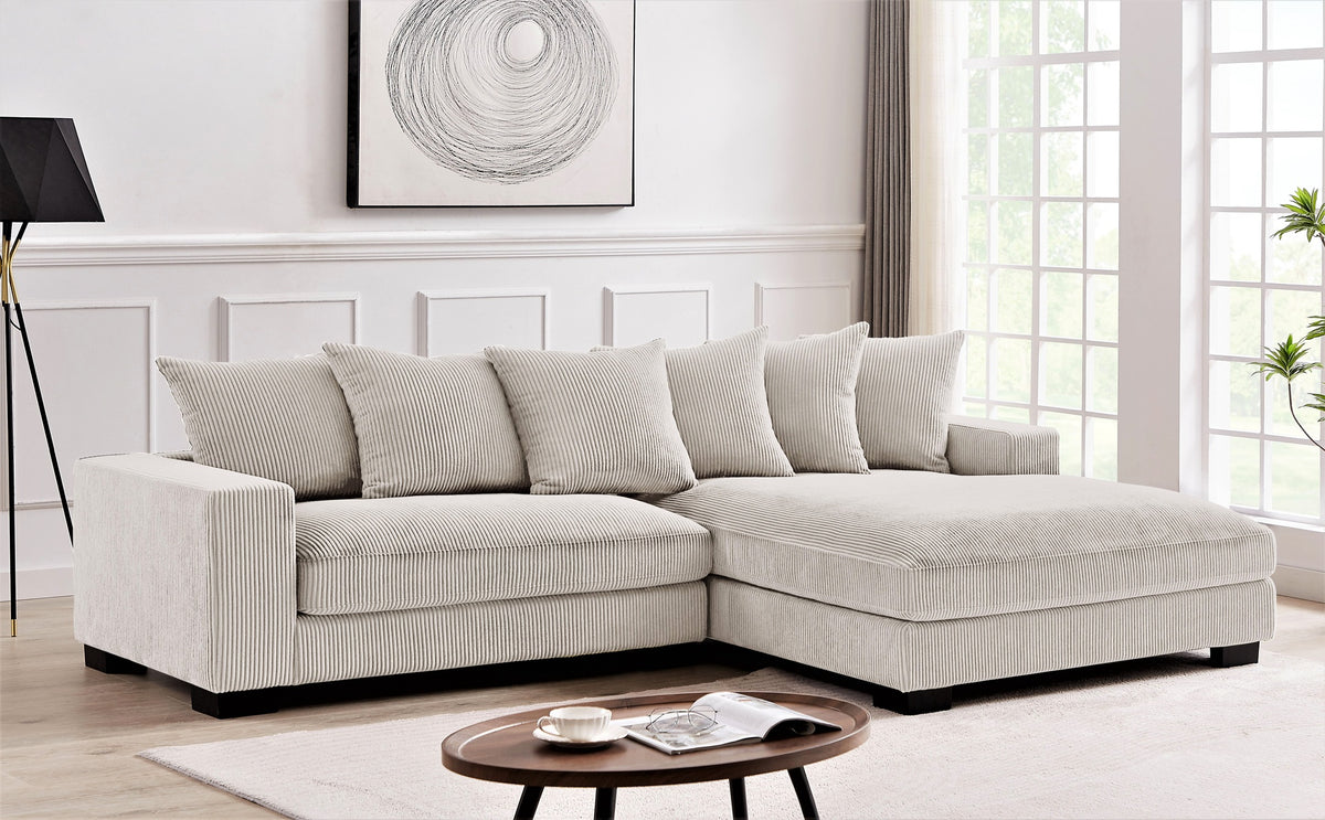Luxe Oversized Two-Piece Right Facing Sectional Couches for Living Room, 102.4-Inch L Shaped Sofa with Chaise, Upholstered with Corduroy Fabric, Ivory