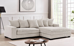 Luxe Oversized Two-Piece Right Facing Sectional Couches for Living Room, 102.4-Inch L Shaped Sofa with Chaise, Upholstered with Corduroy Fabric, Ivory