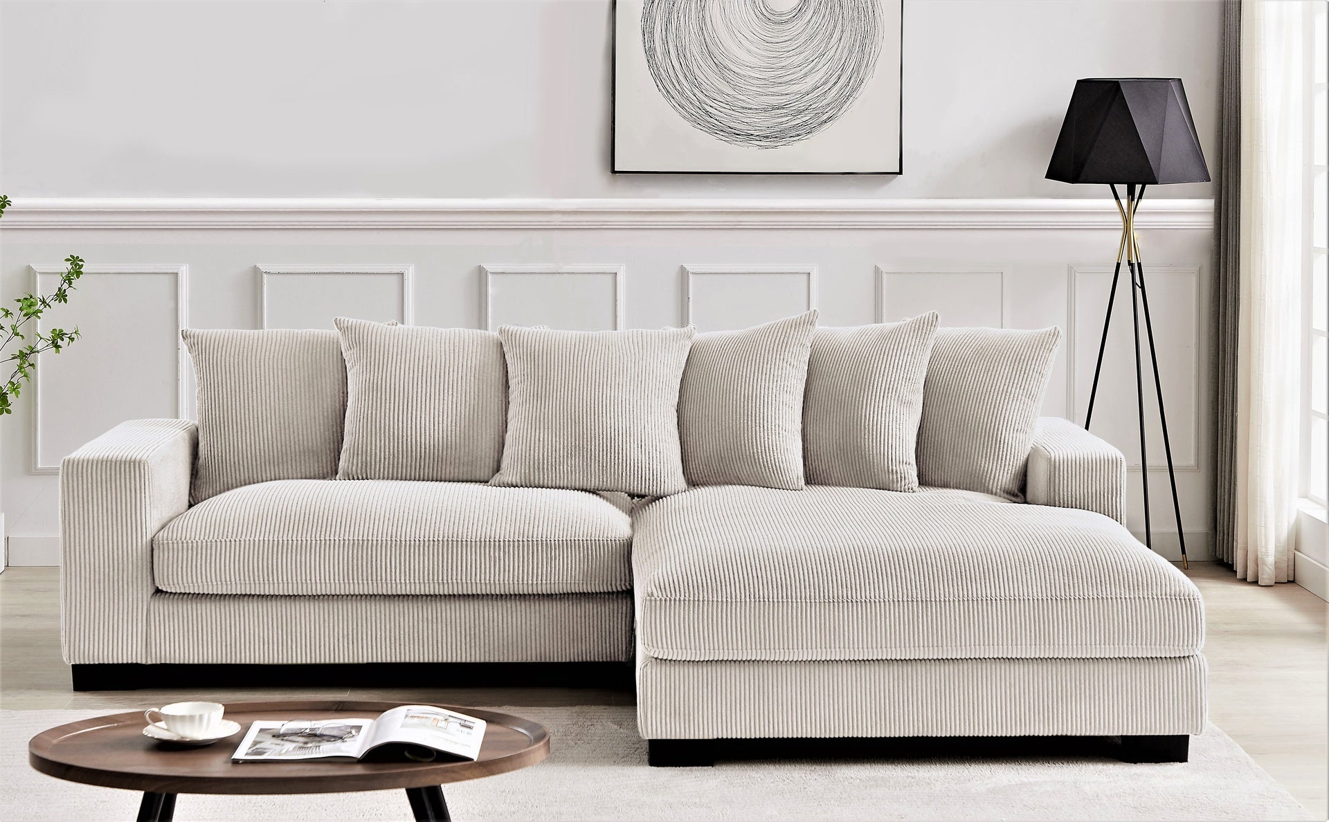 Luxe Oversized Two-Piece Right Facing Sectional Couches for Living Room, 102.4-Inch L Shaped Sofa with Chaise, Upholstered with Corduroy Fabric, Ivory