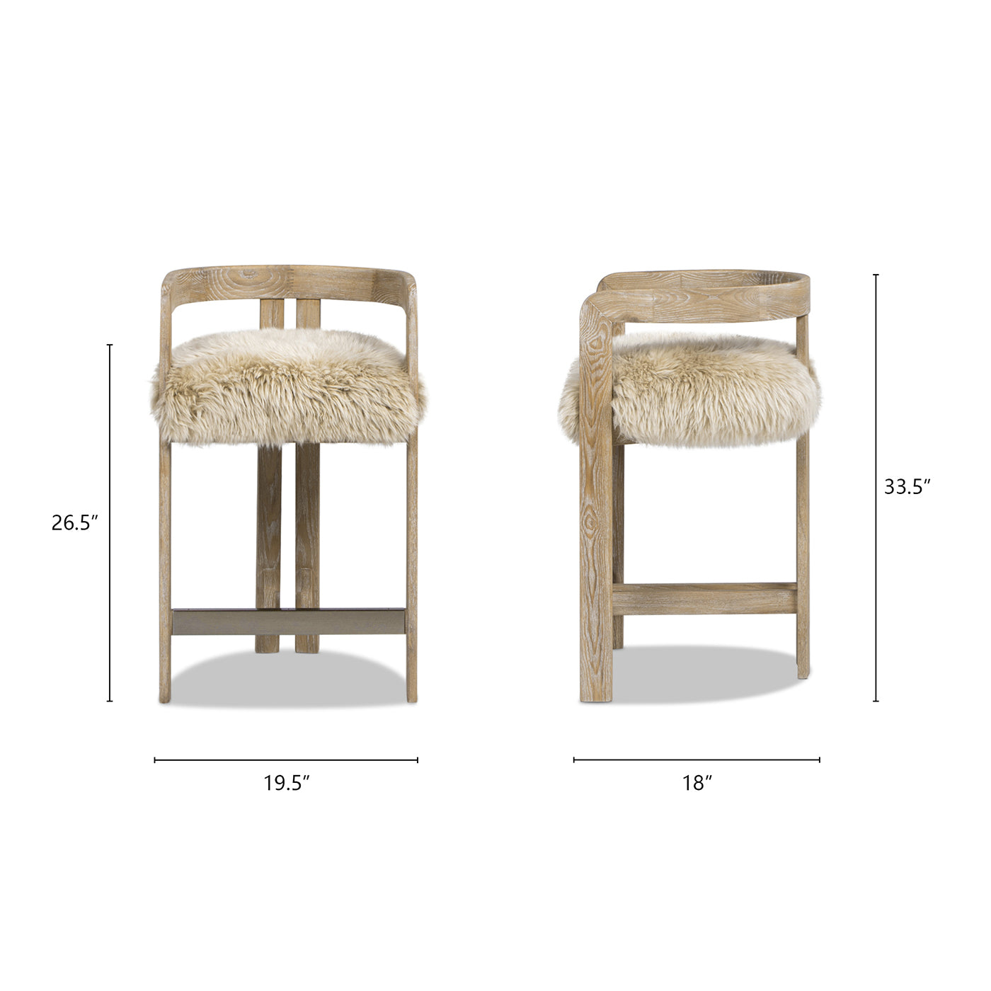 Millwick 26.5" Low Back Genuine Fur Counter Stool, Natural Blonde Genuine Fur