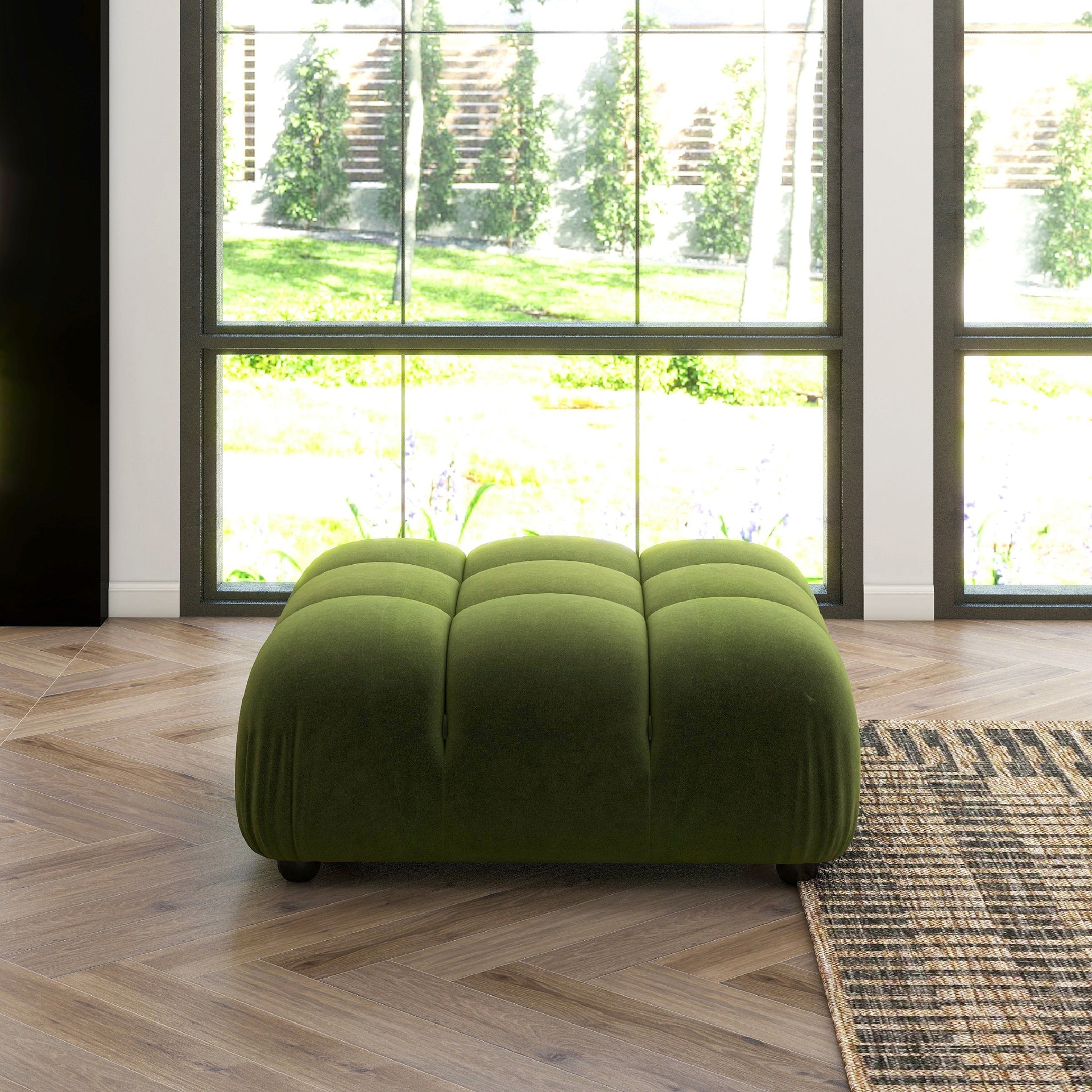 Marcel 36" Bubble Modular Modern Cocktail Ottoman, Olive Green Performance Velvet