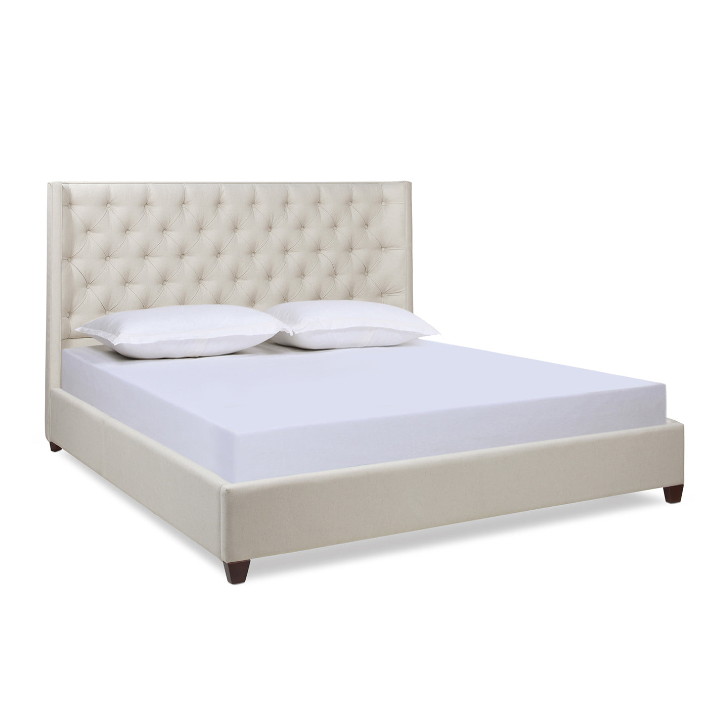 Manhattan Shelter King Platform Bed Frame, Light Beige Linen