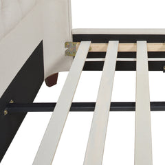 Manhattan Shelter King Platform Bed Frame, Light Beige Linen