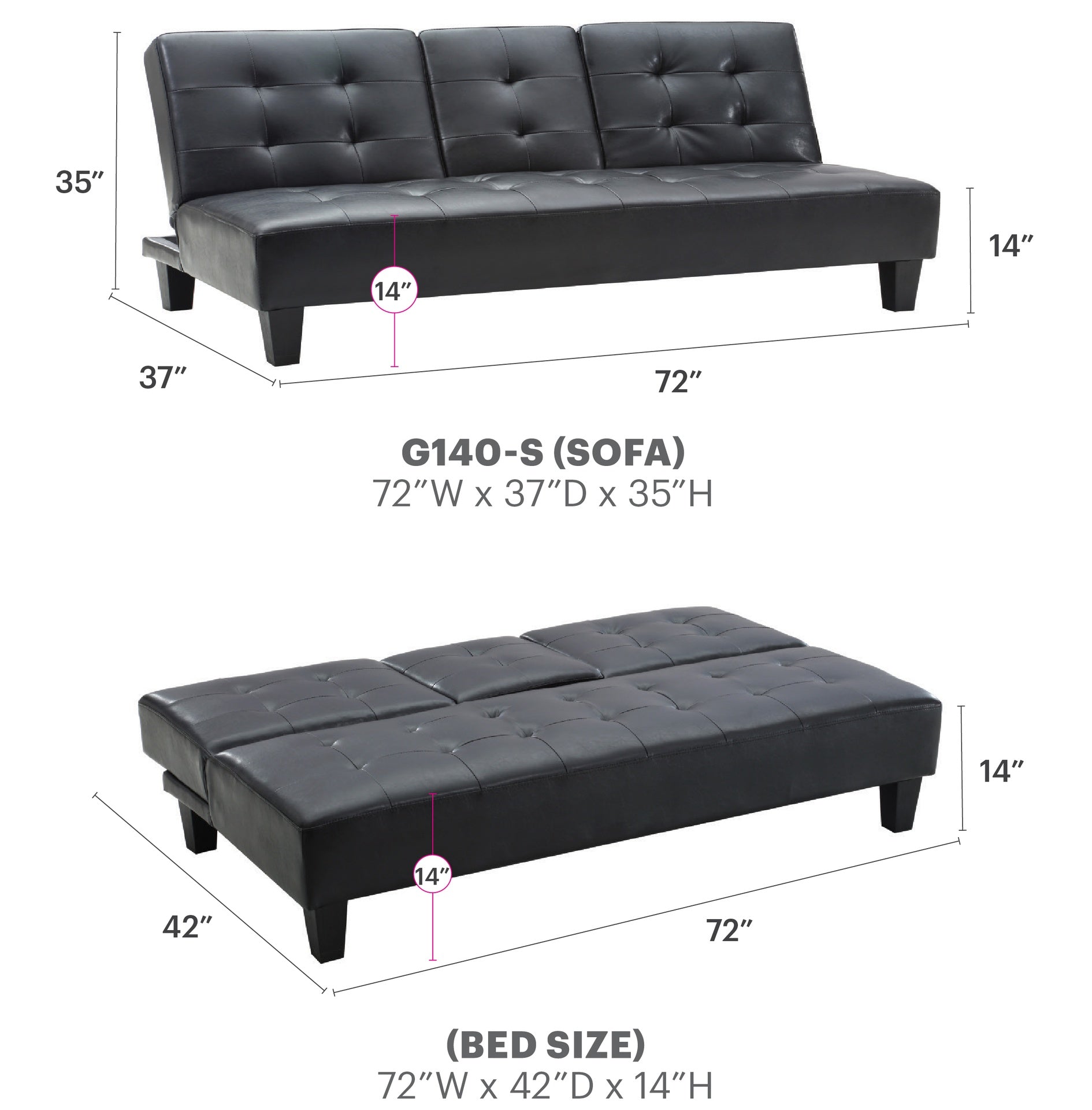 Richie G140-S Sofa Bed , BLACK