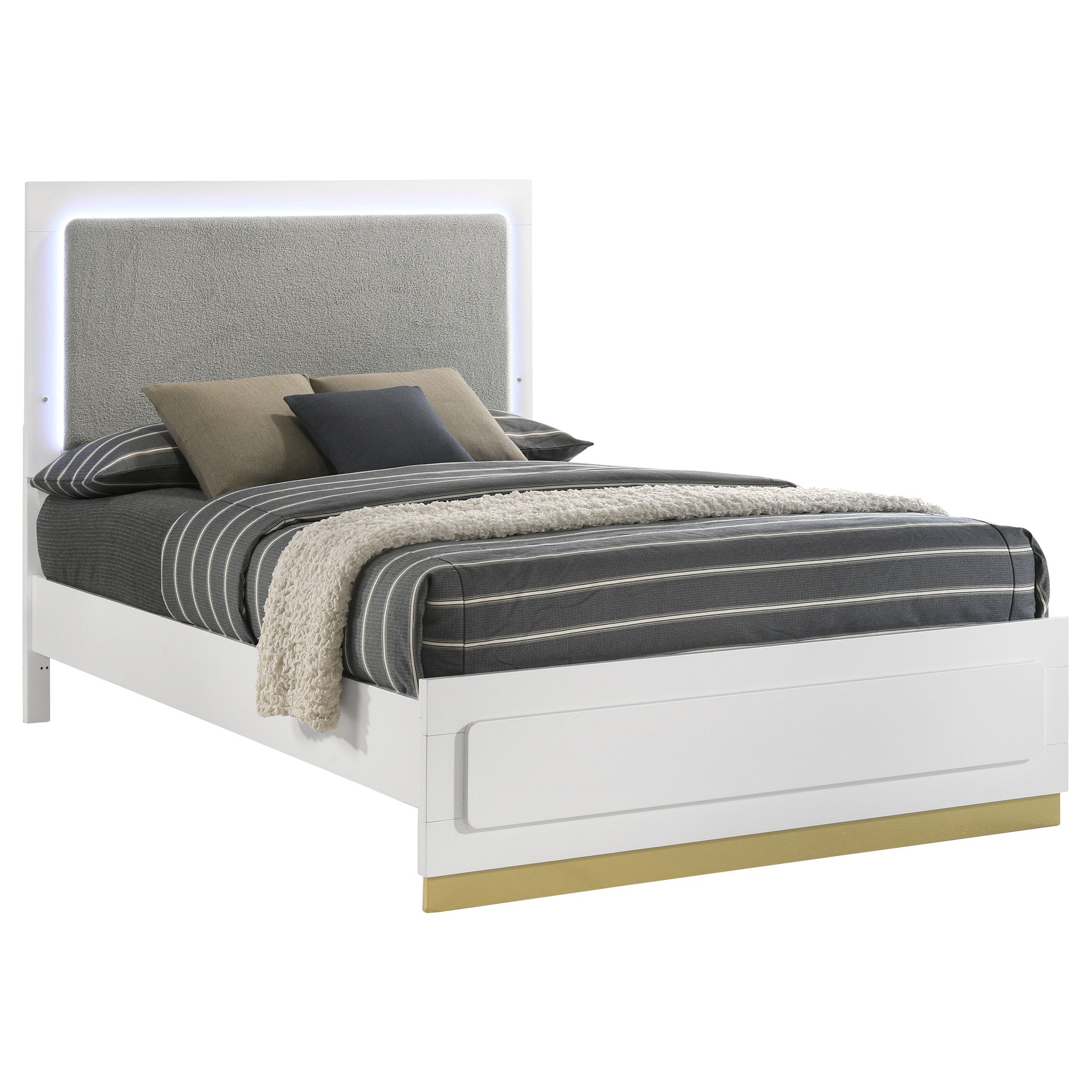 Sophia White Wood Queen LED Panel Bed