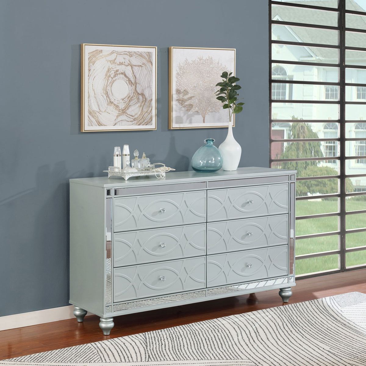 Arabesque Silver Metallic 6-drawer Dresser