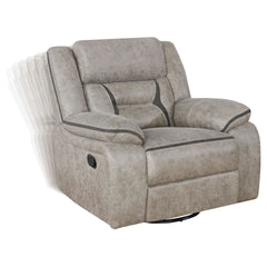 Brazelton Taupe Upholstered Swivel Glider Recliner with Pillow Top Arms