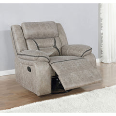 Brazelton Taupe Upholstered Swivel Glider Recliner with Pillow Top Arms