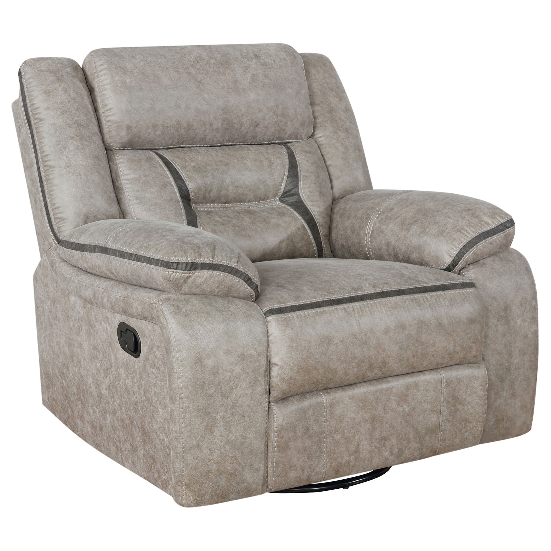 Brazelton Taupe Upholstered Swivel Glider Recliner with Pillow Top Arms