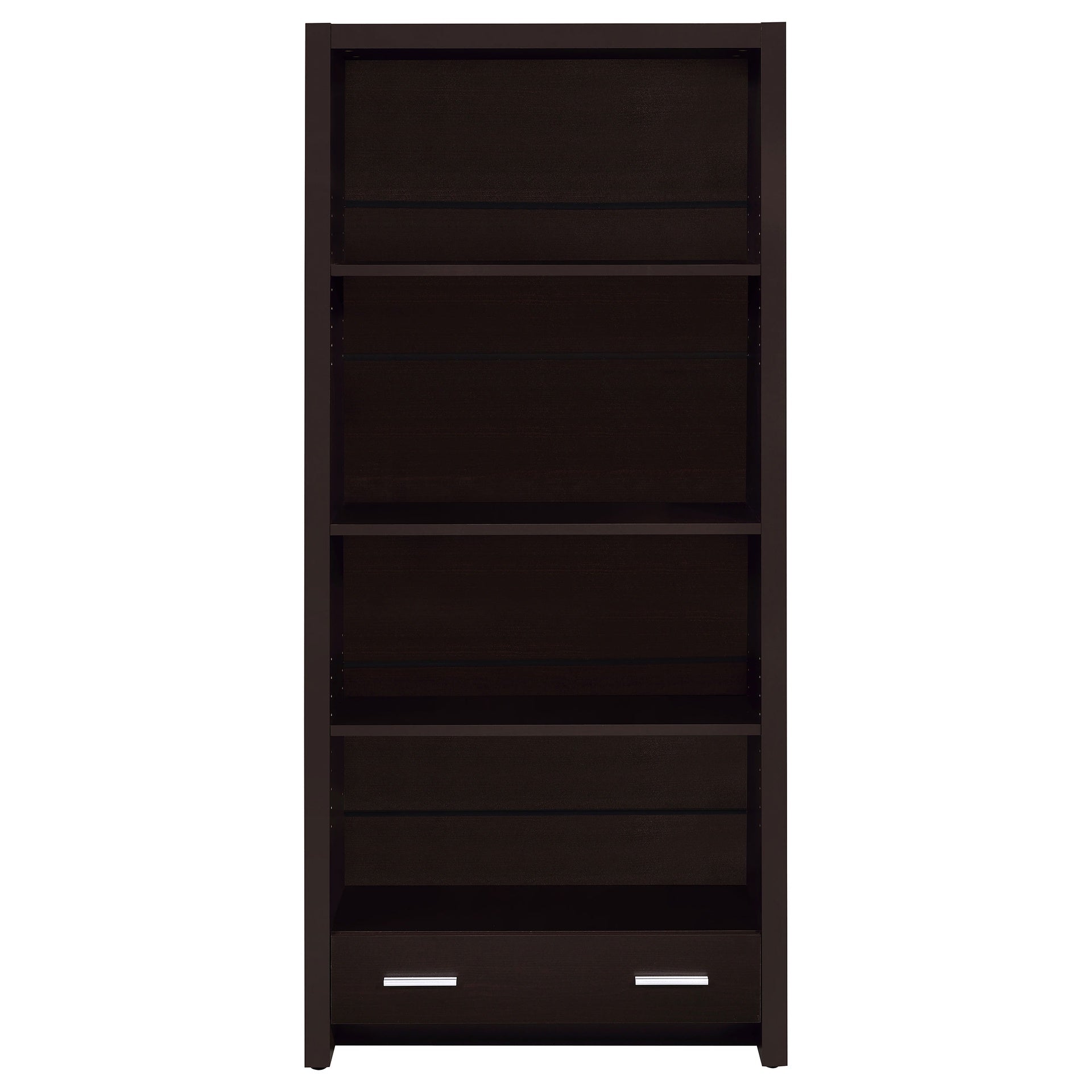 Maureen Cappuccino 5-Shelf Bookcase with Drawer