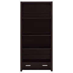 Maureen Cappuccino 5-Shelf Bookcase with Drawer