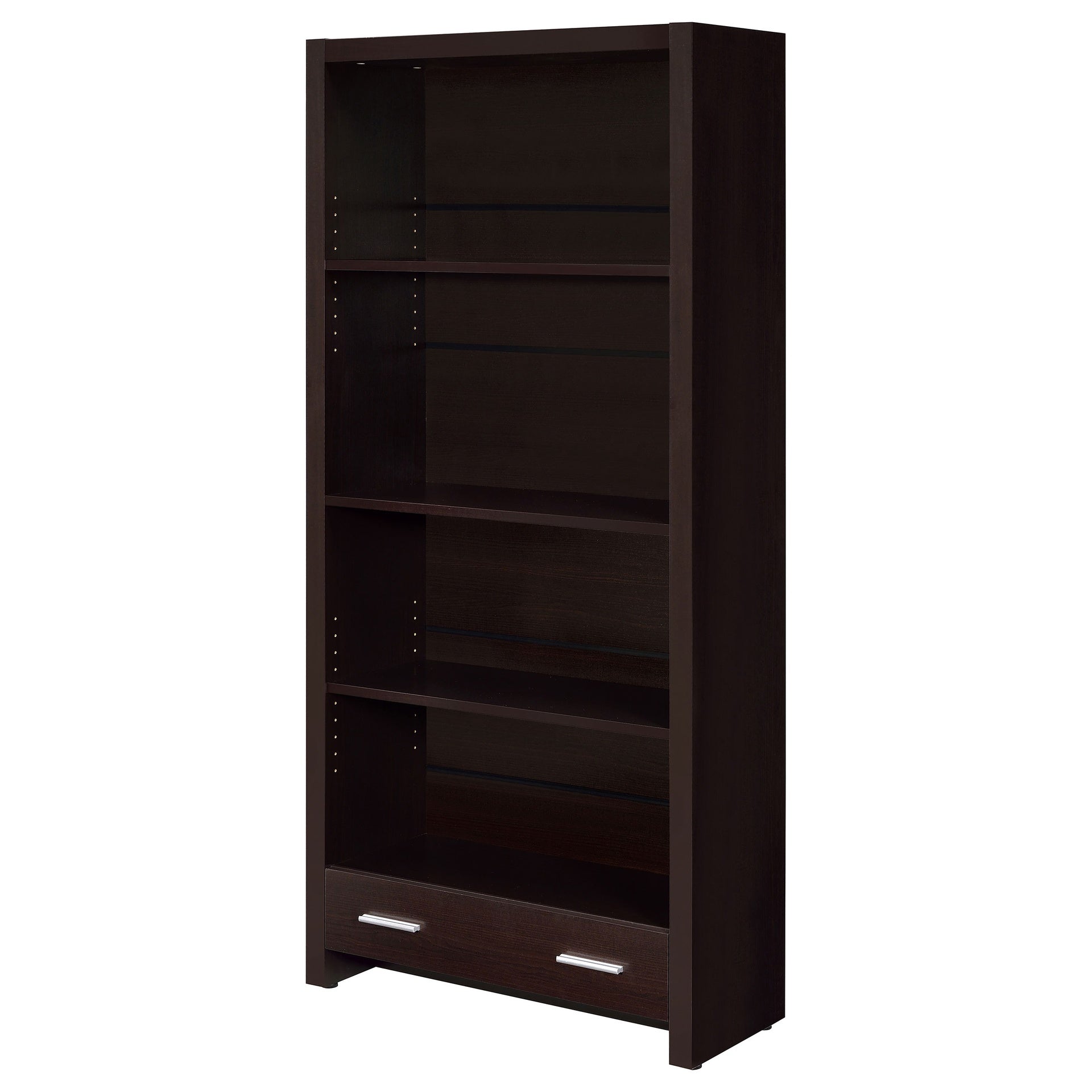 Maureen Cappuccino 5-Shelf Bookcase with Drawer
