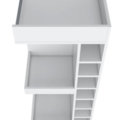 White Corner Bar Cabinet with Wine Rack and Open Shelf