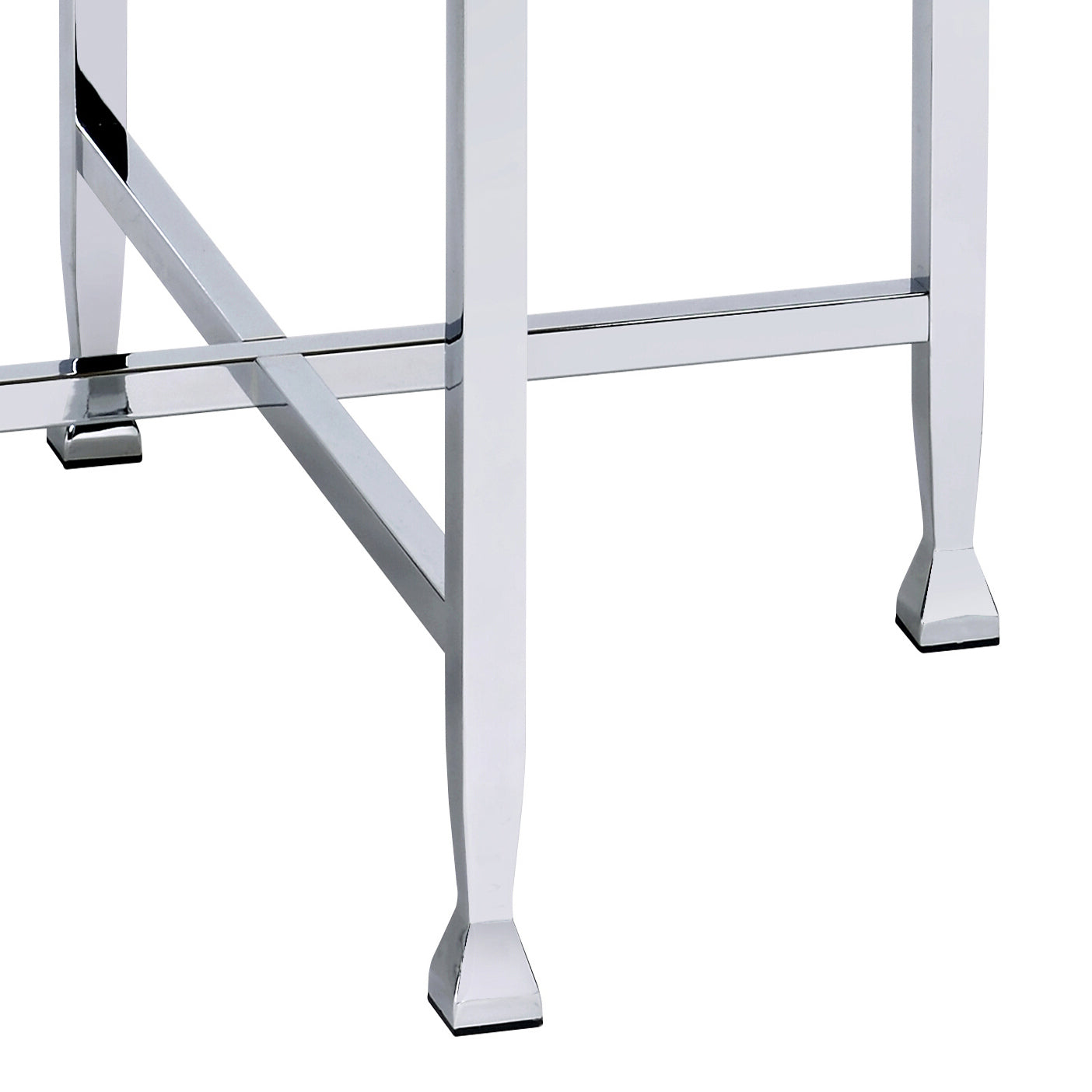 White Oak and Chrome End Table with X Shape Base