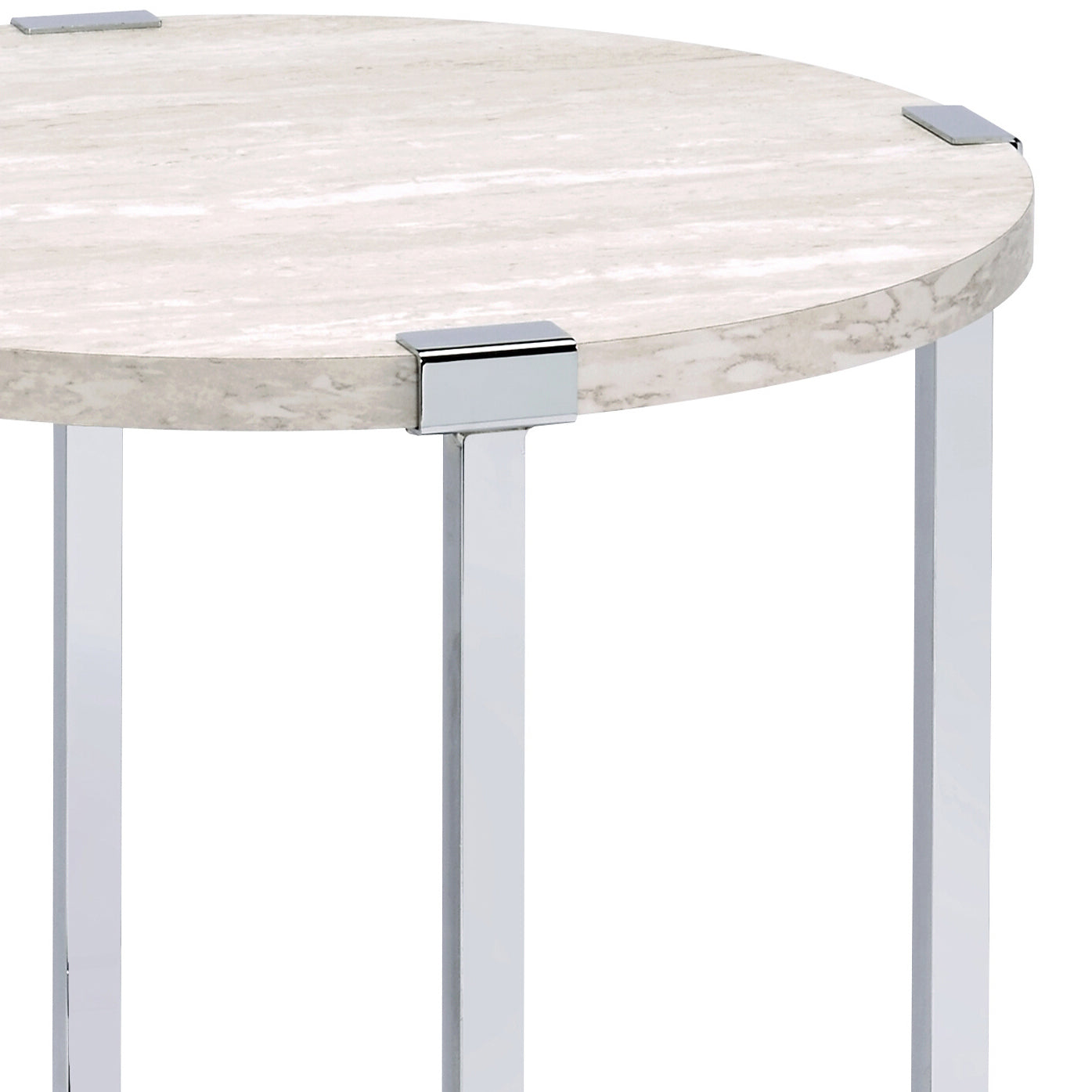 White Oak and Chrome End Table with X Shape Base