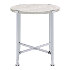 White Oak and Chrome End Table with X Shape Base