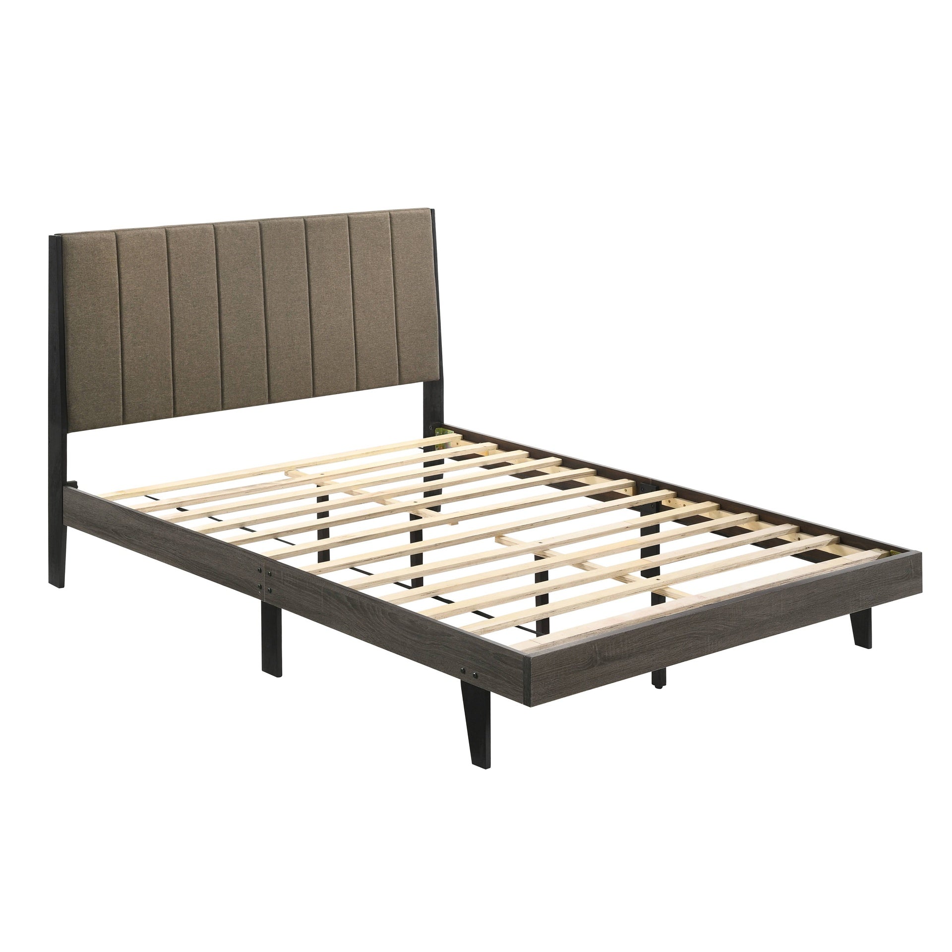 Brown and Weathered Grey Upholstered Queen Bed