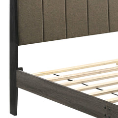 Brown and Weathered Grey Upholstered Queen Bed