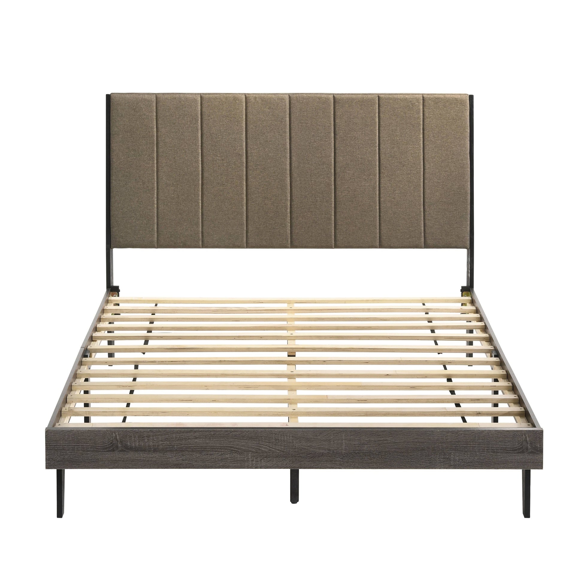 Brown and Weathered Grey Upholstered Queen Bed