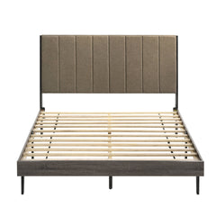 Brown and Weathered Grey Upholstered Queen Bed