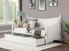 Transitional Style Twin Daybed Molding Design White Finish Mattress Ready Poster Design With Finials Solid Wood Structure