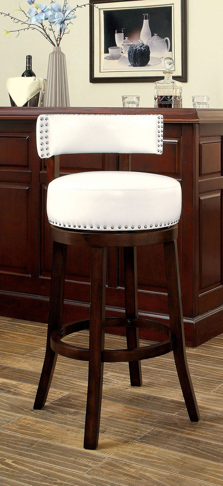 Bar Chairs 2pc 30" Supported On Rich Dark Wooden Legs The Fabric Padded Seats And Backrests Provide Comfortable Seating Dark Oak / White