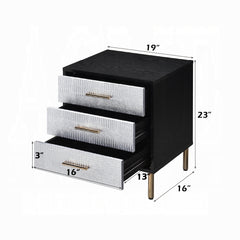 1pc Glamorous Bedroom Furniture 1pc Black Nightstand with 3-Drawers Silver Finish Crocodile Pattern Fronts Gold Finish Legs
