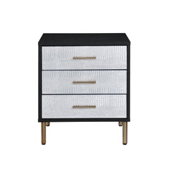 1pc Glamorous Bedroom Furniture 1pc Black Nightstand with 3-Drawers Silver Finish Crocodile Pattern Fronts Gold Finish Legs