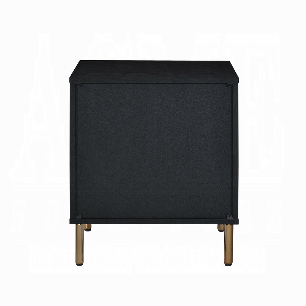 1pc Glamorous Bedroom Furniture 1pc Black Nightstand with 3-Drawers Silver Finish Crocodile Pattern Fronts Gold Finish Legs
