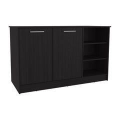 Ginger Kitchen Island, Three Open Shelves, Two Cabinets White / Black