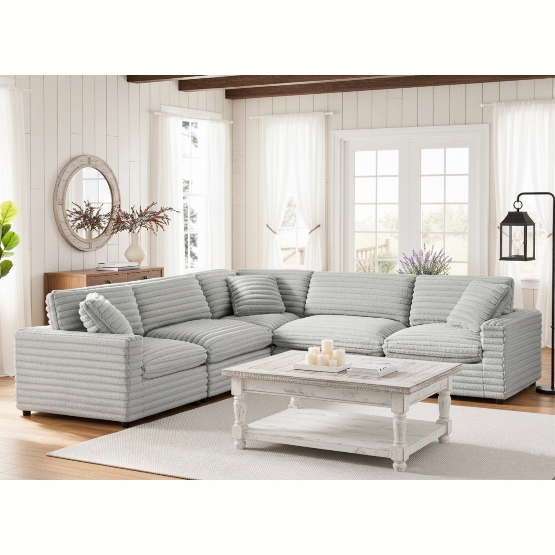 Jenny 5-piece Sectional in Plush Polyester Cord-Like Fabric