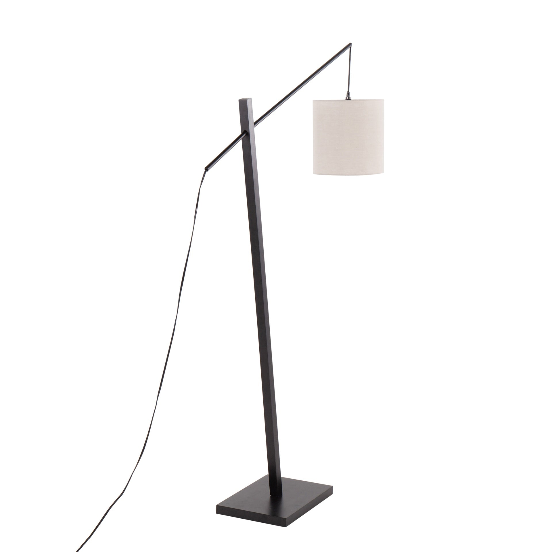 Arturo Contemporary Floor Lamp in Black Wood and Black Steel with Grey Fabric Shade by LumiSource