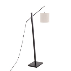 Arturo Contemporary Floor Lamp in Black Wood and Black Steel with Grey Fabric Shade by LumiSource