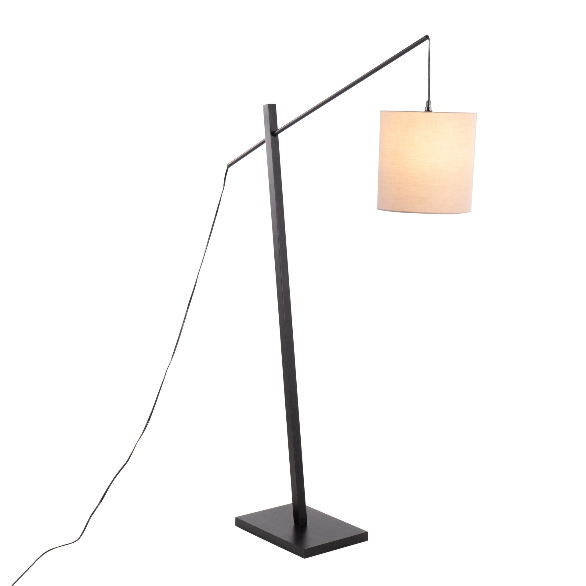 Arturo Contemporary Floor Lamp in Black Wood and Black Steel with Grey Fabric Shade by LumiSource